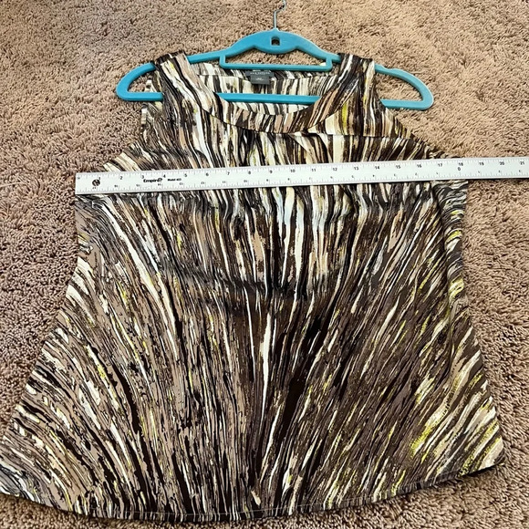 Ann Taylor mp brown white green sleeveless silk top high neck medium petite - Picture 9 of 9